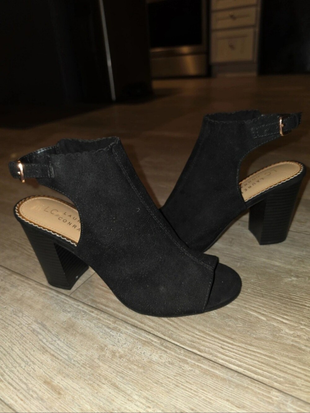 LC Lauren Conrad Black Suede Peep-Toe Ankle Booties